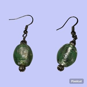 Green Glass Bead Drop Earrings - Unbranded